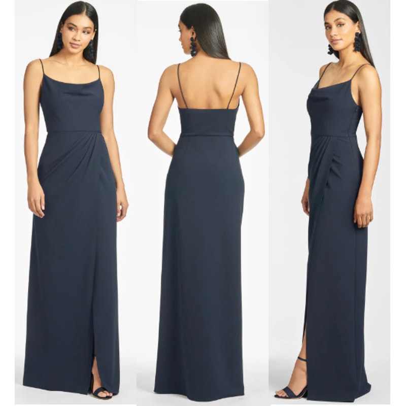 Nwt Sachin & Babi Paulina Sleeveless Cowl Neck Bridesmaid Gown Navy Women's 14